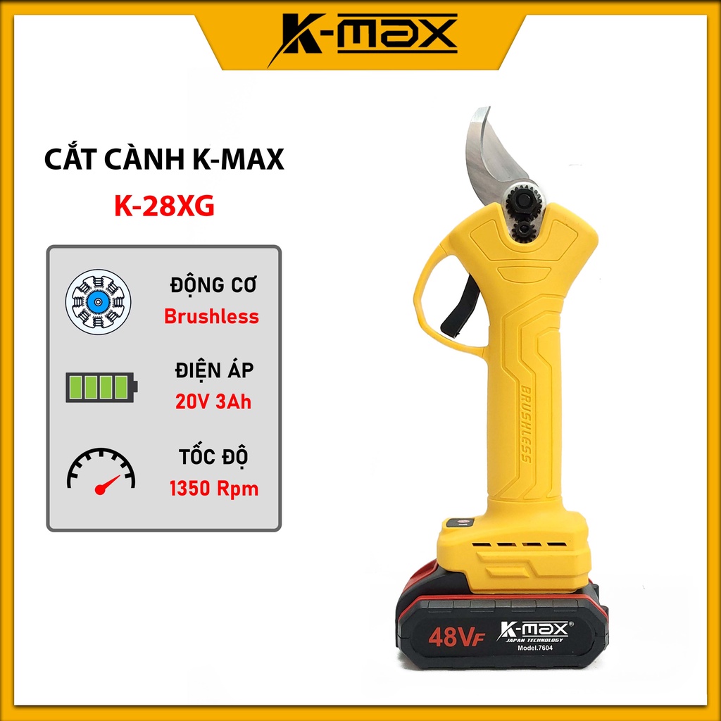 Kéo cắt cành pin K-Max 48V K-28XG không chổi than, hàng chuẩn chính hãng bảo hành 6 tháng toàn quốc
