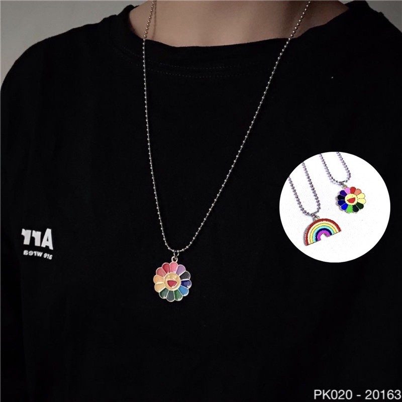 🌈 𝐇𝐨𝐭𝐭𝐫𝐞𝐧𝐝 🌈 PK020 Dây Chuyền Cầu Vòng, Hoa Cúc 7 Màu Cực Chất