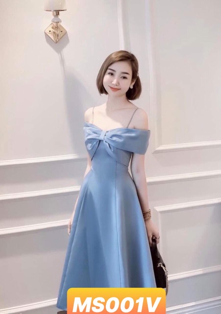 Đầm nơ trễ vai