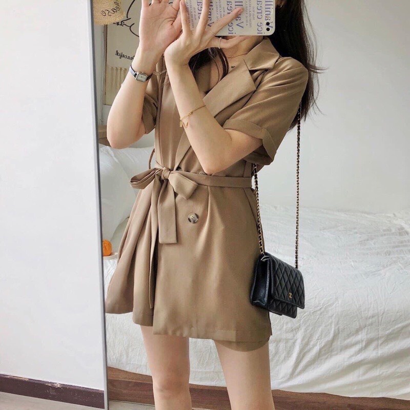 Set vest kèm đai phối quần short đùi kèm đai buộc eo TH161
