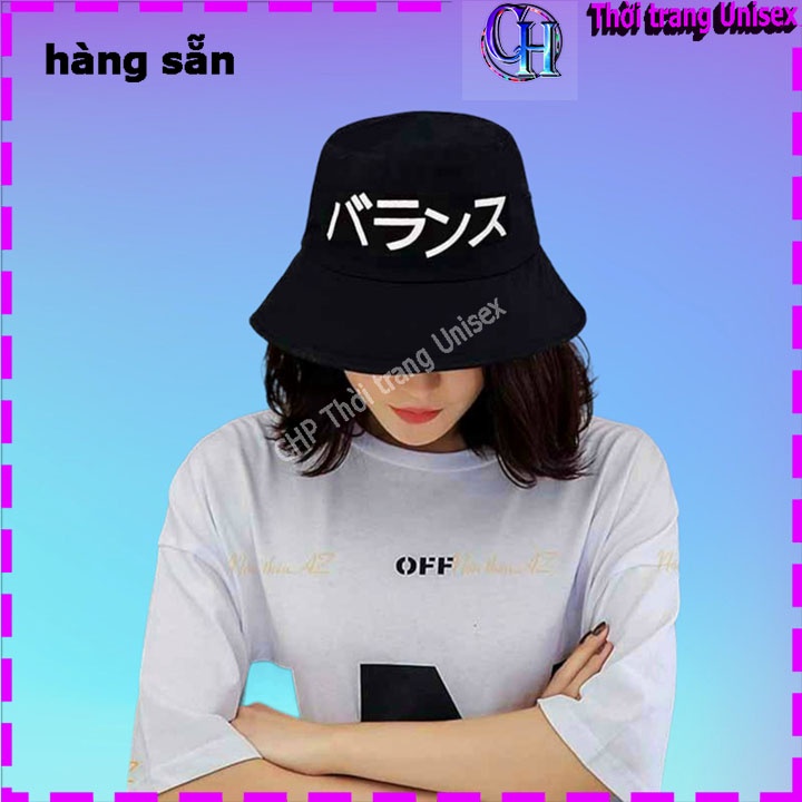 Nón bánh bèo nữ thêu chữ hàn, mũ bucket rộng vành nam nữ thời trang