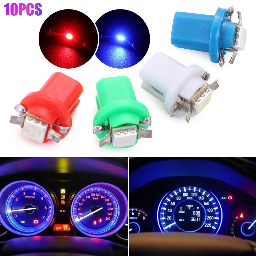 Set 10 Đèn Led T5 B8.5D 1SMD Ánh Sáng Trắng / Xanh Dương / Đỏ / Xanh Lá / Vàng Gắn Bảng Điều Khiển Xe Ô Tô
