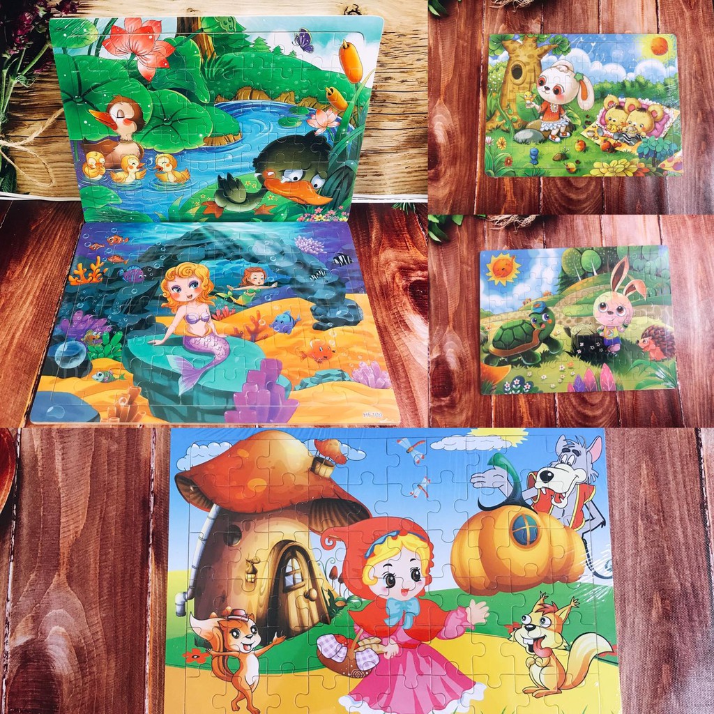 Bộ tranh ghép hình puzzle 60 miếng bằng gỗ chủ đề các câu chuyện cổ tích cho bé