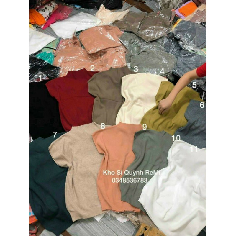 áo len nữ dệt kim cổ 3 phân cộc tay
