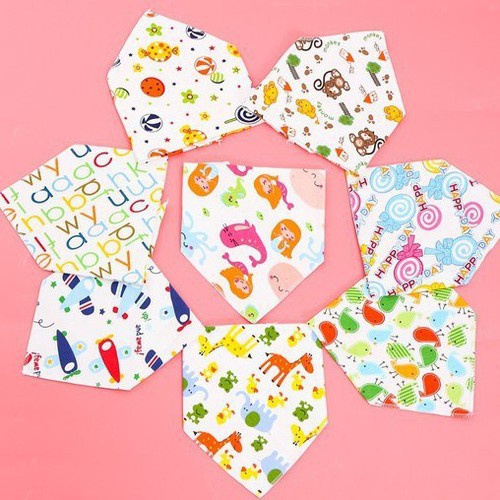 Set 10 Khăn Yếm Tam Giác Cotton Cúc Bấm Cho Em Bé