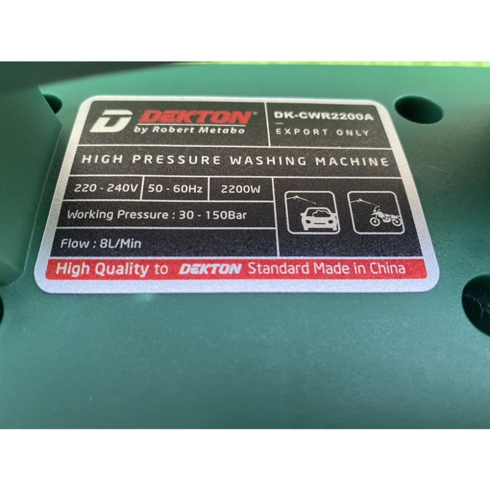 Máy rửa xe áp lực cao Dekton 2200w có chỉnh áp lỗi dây motor đồng DK CWR2200A - Xịt vệ sinh điều hoà