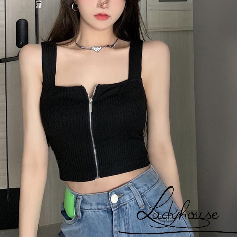 Áo Ba Lỗ Dáng Ôm Có Khóa Kéo Mịn Thời Trang Mùa Hè Cho Nữ