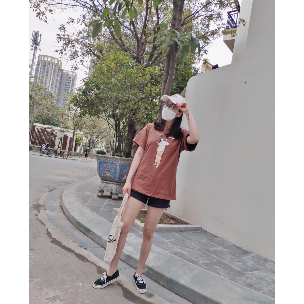 Áo thun tay lỡ freesize mẫu Cô Gái Monday phong cách streetwear cá tính đồ đôi nam nữ vải Quảng Châu 3158 đẹp