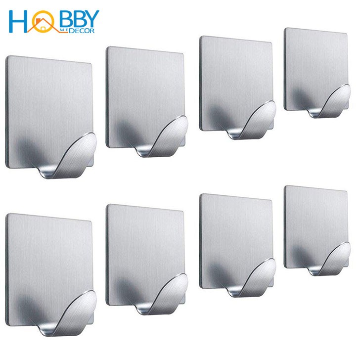 Bộ 8 móc treo đồ inox 304 HOBBY Home Decor MDT45452 dán tường gạch men phòng tắm kèm keo dán 3M siêu dính