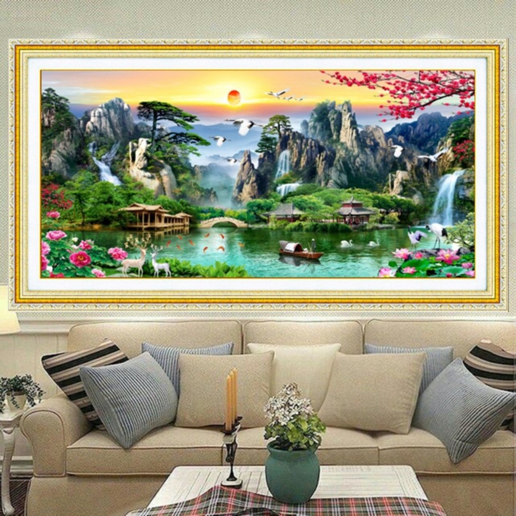 Tranh đính đá Lưu Thủy Sinh Tài KT:120×55cm-160×75cm-200×90cm