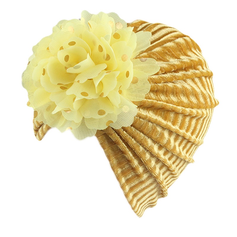 Mũ turban trùm đầu đính hoa to phối kim sa làm phụ kiện chụp ảnh dễ thương cho bé