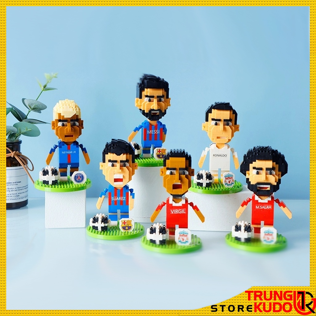Mô hình Ronaldo Messi và các cầu thủ bóng đá dạng Đồ chơi xếp hình Neymar, Van Dijk, Salah làm quà tặng, đồ decor