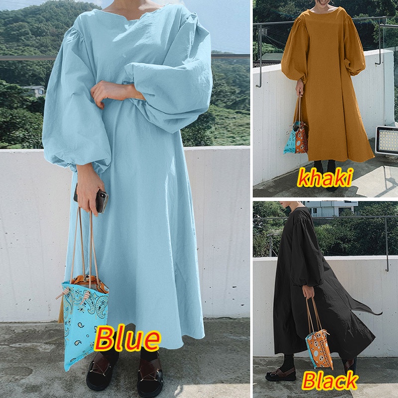 Đầm maxi nữ Zanzea tay phồng dài thiết kế xẻ tà thời trang phong cách Hàn Quốc