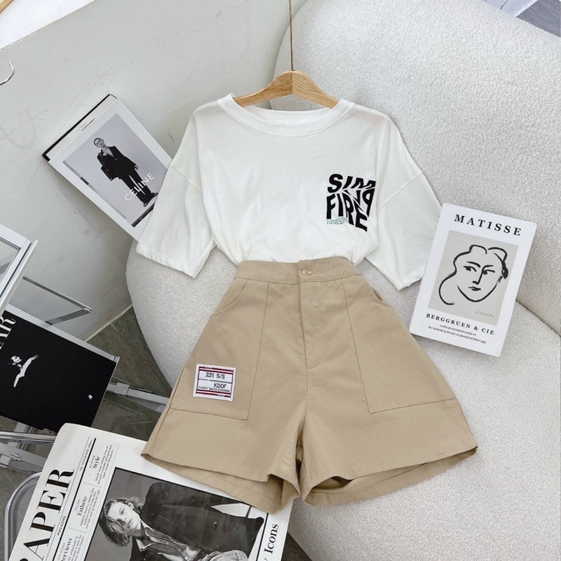 SET QUẦN SHORT LƯNG THUN + ÁO PULL TRẮNG [kèm ảnh thật]