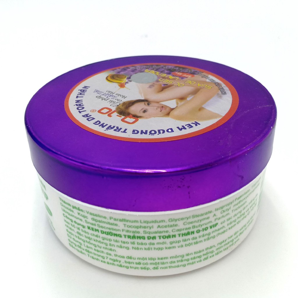 Kem dưỡng trắng da toàn thân Ốc sên - Sữa dê - Lavender Q10 200g (Tím - Trắng)[Xả Hàng]