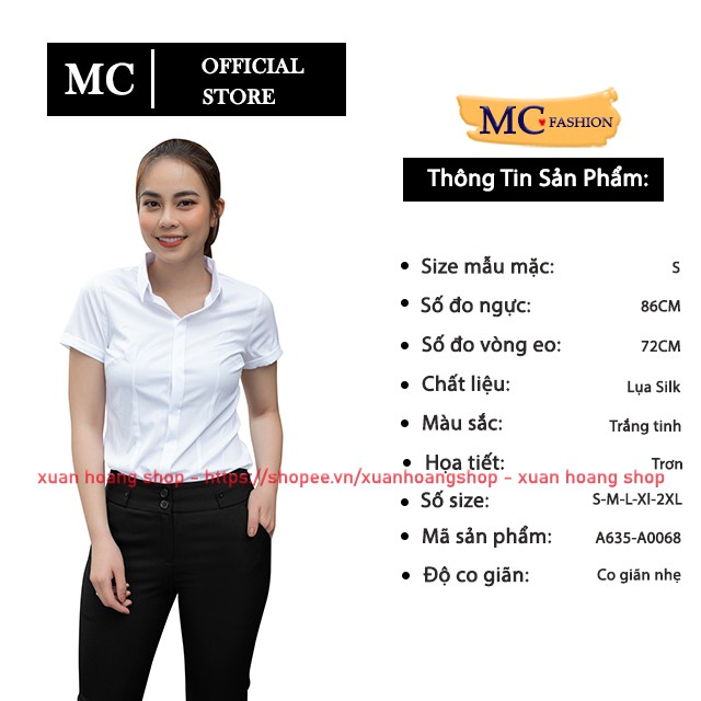 Áo Sơ Mi Trắng Nữ Công Sở Đẹp, Tay Ngắn Cộc Mc Fashion, Size Đủ, Chất Vải Mát, Co Giãn Nhẹ, Đẹp A0068, A635