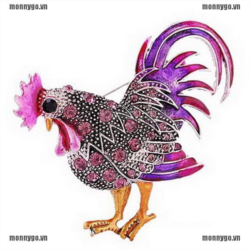 [COD+monnygo]Chicken Rooster Hen Farm Animal Color Stone Crystal Brooch Pin