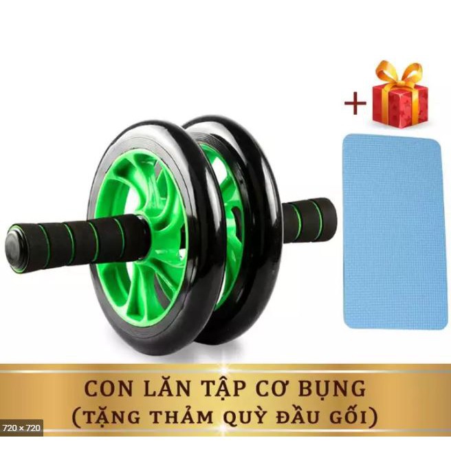 Con lăn dụng cụ tập cơ bụng 2 bánh cao cấp (tặng kèm thảm), tăng cơ bụng tay lưng, tạo múi cơ tập gym tại nhà