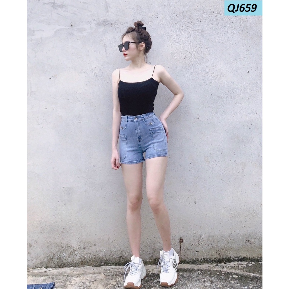 Quần đùi jeans lưng siêu cao co giãn ôm dáng QJ659