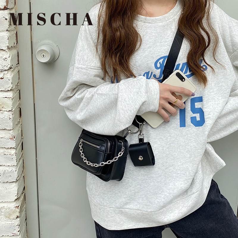 MISCHA Túi Đeo Chéo Ngực Bằng Da PU Màu Trơn Thời Trang