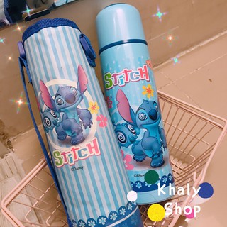 Bình nước giữ nhiệt kèm túi giữ nhiệt hình công chúa Princess, Stitch cho trẻ em, các bé, học sinh - (500ml) - WD-3133B