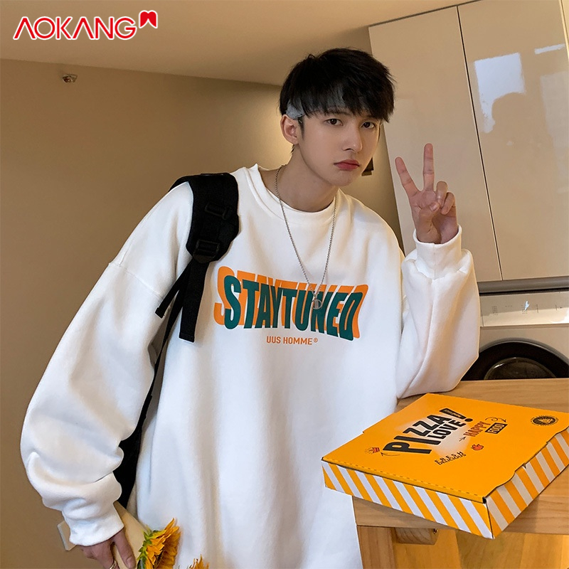 Áo sweater AOKANG cổ tròn dáng rộng thời trang xuân thu phong cách thời trang Hàn Quốc cho nam