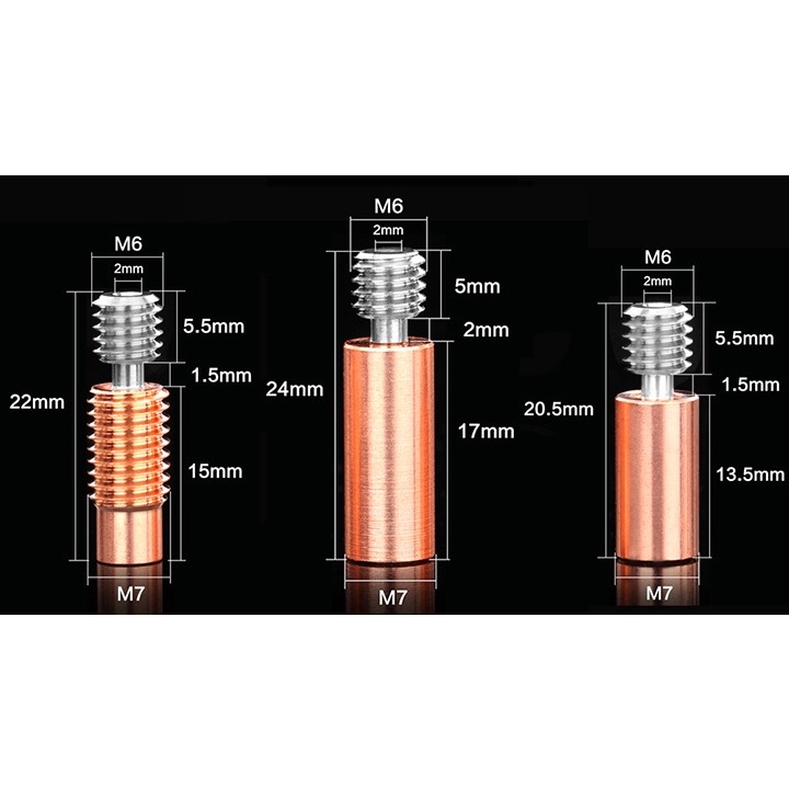 Ống nối Bi metal CR10 E3D V6 đồng kết hợp lõi titan cho Máy In 3D Bimetal Bi-Metal Heat Break Throat for 3D Printer