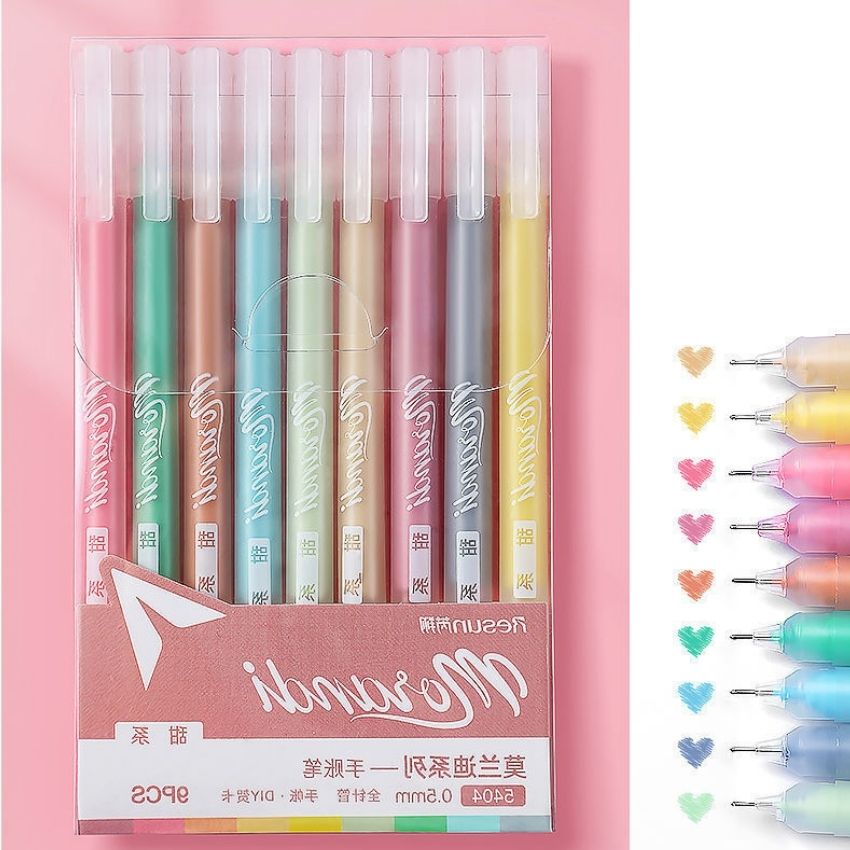 Bút gel Morandi Resun 0.5mm DecorMe Set 9 bút nhiều màu viết sổ tay trang trí thiệp bullet journal