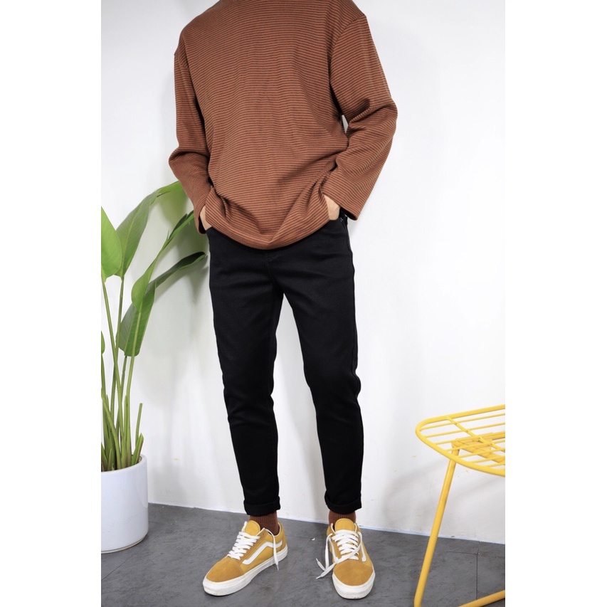 Quần jean nam đen Gấu 194 trơn &amp; rách vải jeans bò cotton duck cao cấp mềm mịn, co dãn - form slim fit [ Bigsize]