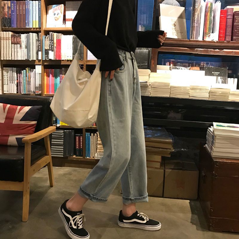 [Baywellfashion]Women Autumn Solid Color Loose Denim Wide Leg Loose Elastic High Waist Straight Casual Pants | BigBuy360 - bigbuy360.vn