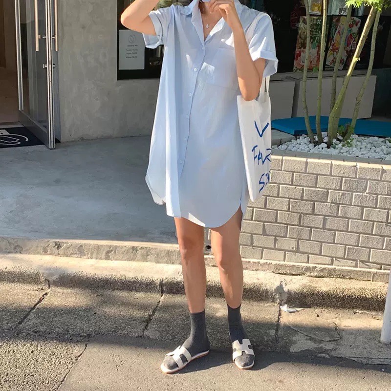  Đầm sơ mi Cami shirt dress 2 màu xanh pastel và tím lilac