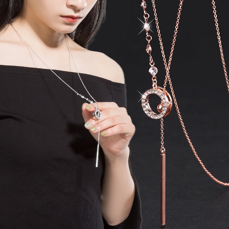 Vòng cổ Dáng Dài Mặt Tròn Đơn Giản Mẫu Mới 2021 Dành Cho Nữ