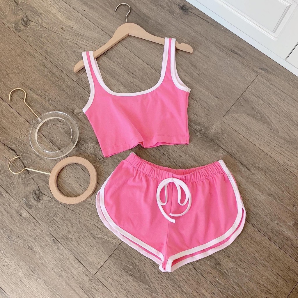 Đồ bộ croptop nữ vải thun co dãn kiểu dáng sexy CRSB006