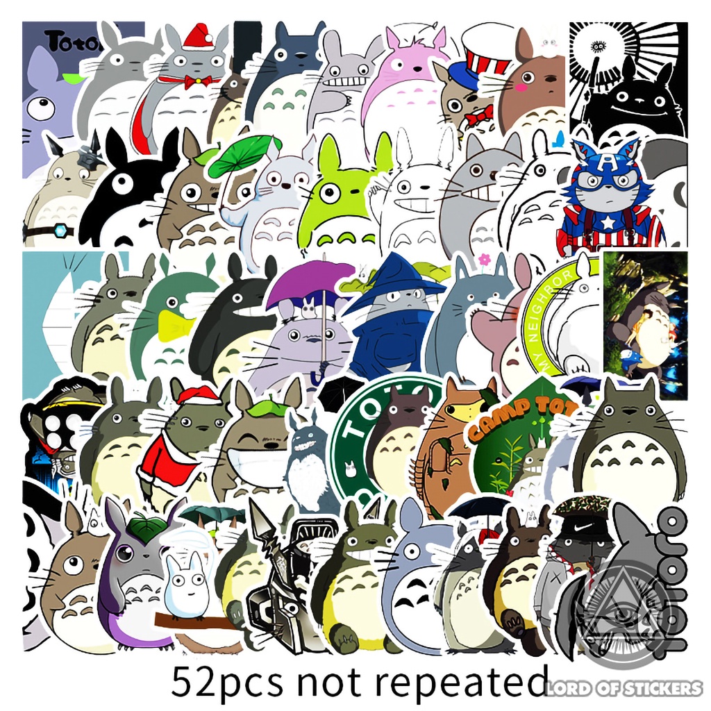 Set 52 Nhãn Dán Hoạt Hình Totoro Sticker Cute Dễ Thương Ghibli Anime Manga Trang Trí Mũ Bảo Hiểm, Điện Thoại, Laptop, Sổ
