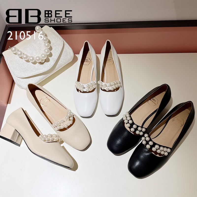 BEE SHOES - GIÀY BÚP BÊ NỮ QUAI NGỌC DA MỀM - GIÀY BÚP BÊ NỮ ĐẾ TRỤ CAO 3 PHÂN DỄ ĐI SẴN MÀU ĐEN, KEM ,TRẮNG 210516