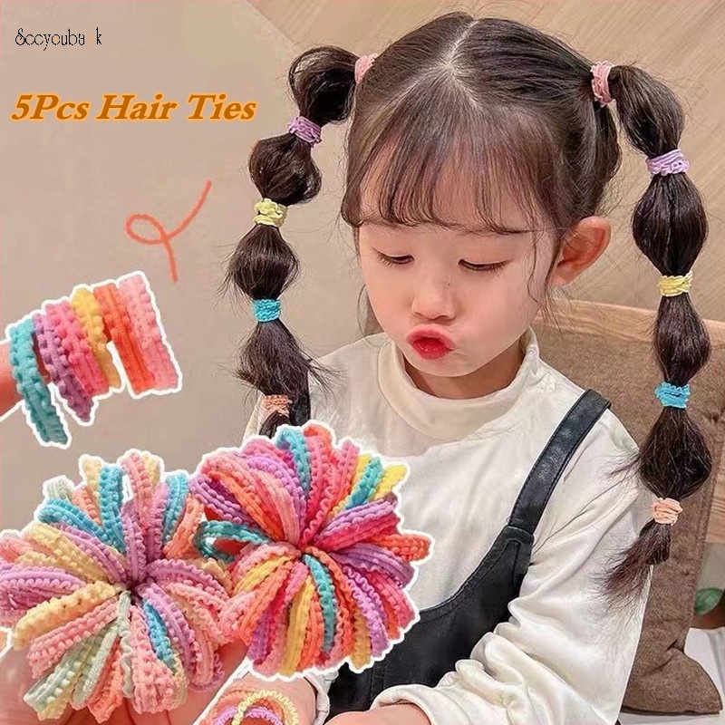Bộ 5 Dây Buộc Tóc Cao Su Co Giãn Màu Sắc Ngẫu Nhiên Thời Trang Cho Bé Gái