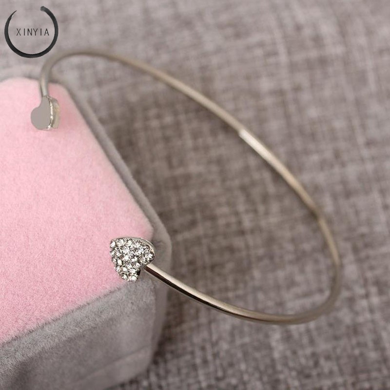 Vòng tay hở mặt hình trái tim đính pha lê thời trang cho nữ