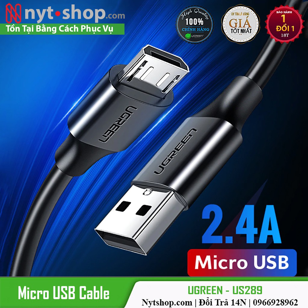 Cáp Sạc Micro USB Cao Cấp Ugreen 60136 / Dái 1M - Fast Charge 2.4A / Sạc Cho Samsung Huawei HTC Máy Tính Bảng Android