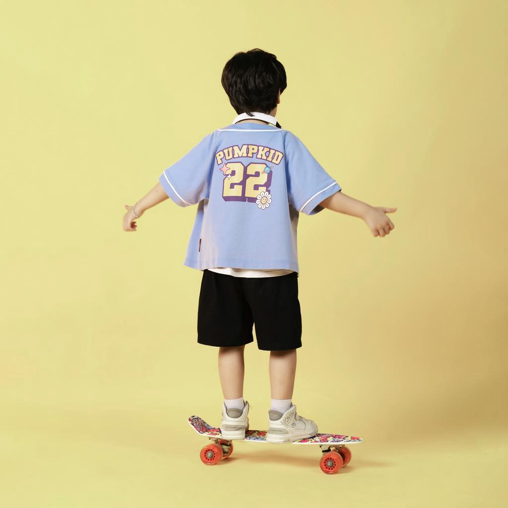 Quần áo trẻ em, Áo sơ mi bóng chày Pumpkid cho bé trai và bé gái cộc tay chất cotton