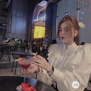 HV - Áo sơ mi đỏ cổ trụ xếp li vai bèo