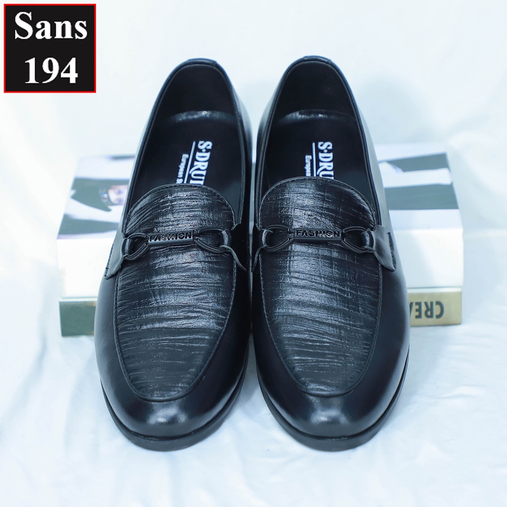 Giày lười nam da bò thật Sans194 moca penny loafer đen đẹp cao cấp giầy mọi công sở hàn quốc đế cao su dầy dập vân