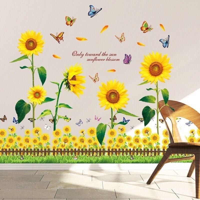 Decal Dán Tường Mẫu ghép Hướng Dương + chân cỏ
