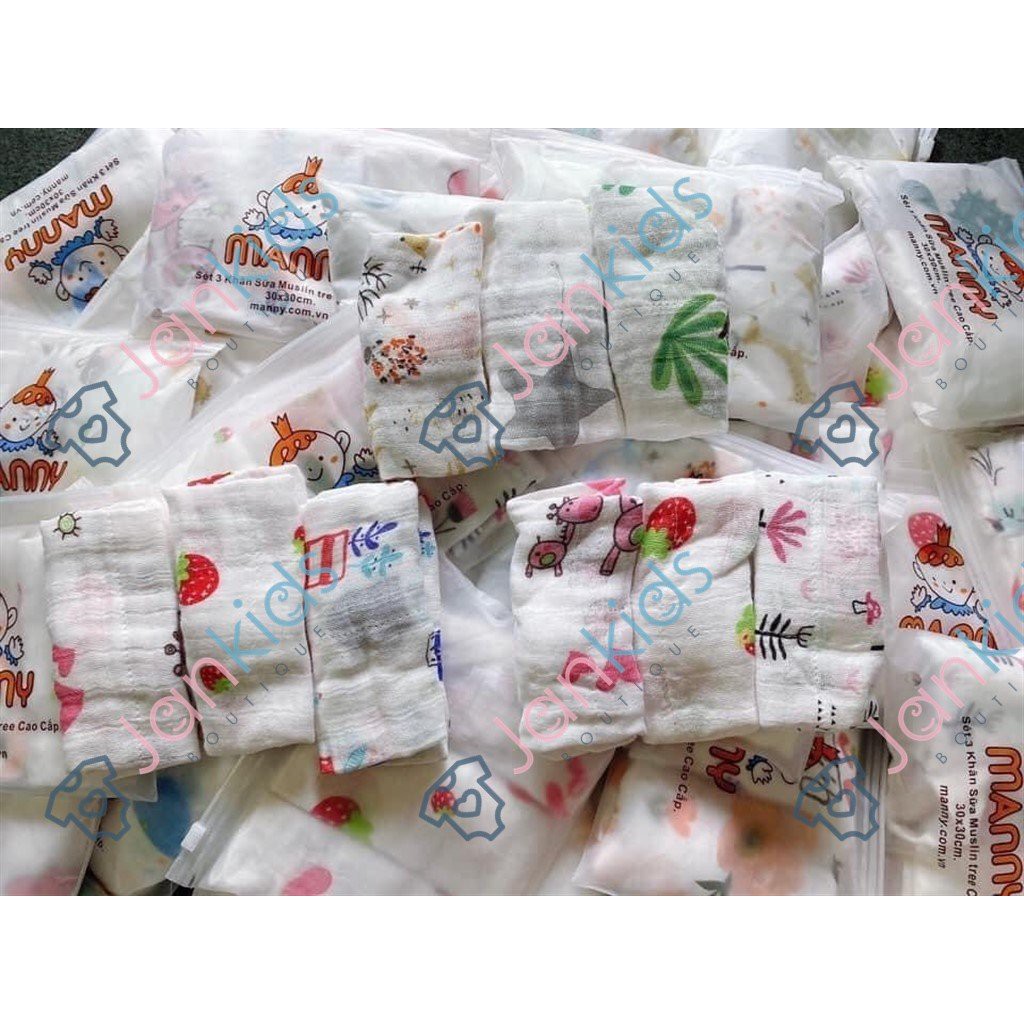 Set 3 khăn sữa khăn mặt xô sợi tre Aden & Anai cho bé