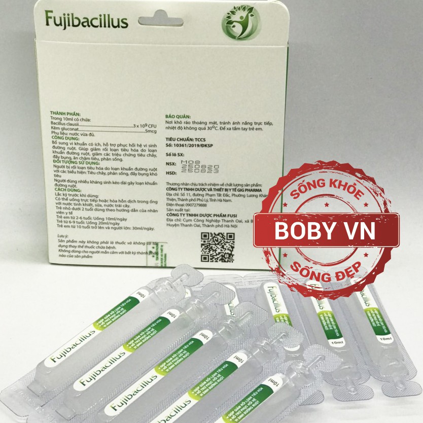 Men vi sinh hỗ trợ đường ruột Fujibacillus giảm rối loạn tiêu hóa (Dạng ống - Hộp 2 vỉ x 5 ống)