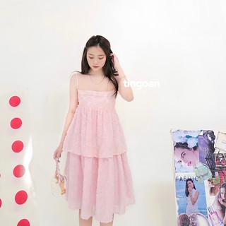 Váy hai dây hoa xù hồng tingoan CRACE MIDI DRESS/PK