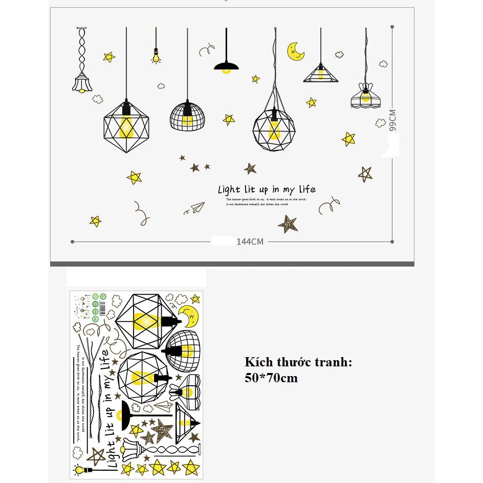 Tranh decal dán tường CHÙM ĐÈN &amp; DREAMCATCHER II trang trí phòng khách cho bé - Decal dán tường, Giấy dán tường