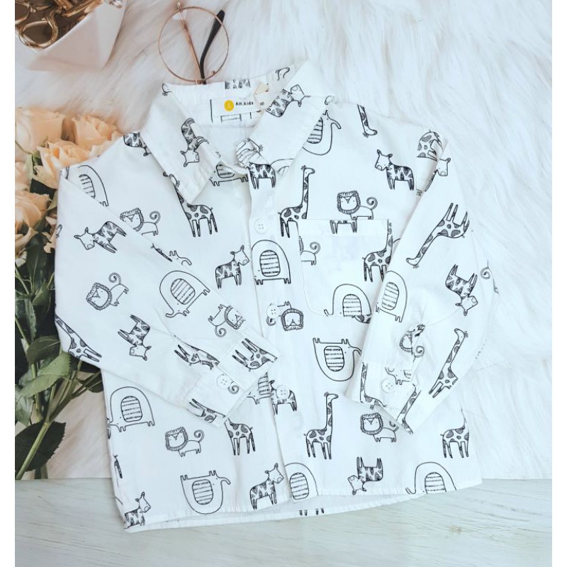 Áo sơ mi trắng họa tiết các con vật ngộ nghĩnh cho bé trai 1-5y (Quảng Châu CC)