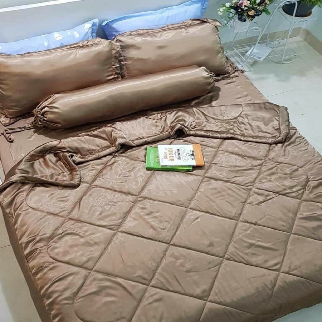 Bộ Chăn Drap Cao Cấp Mềm Mịn Lụa Thái Tuấn  - Mền lồng lớp bông mỏng có chân chỉ hình thoi