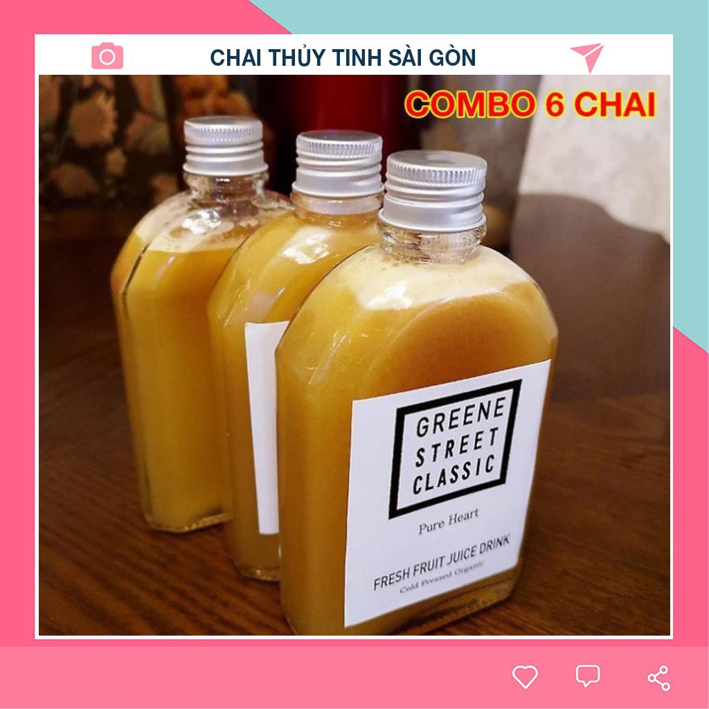 [COMBO 6 CHAI] Chai thủy tinh 350ML vai Dẹp nắp thiếc bạc