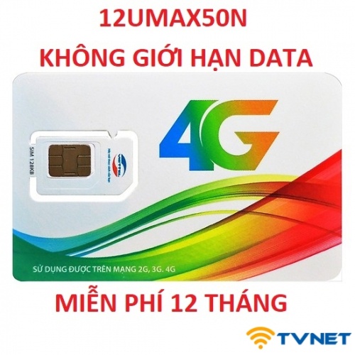 Sim 4G Viettel Umax50n không giới hạn DATA sử dụng. Miễn phí 12 tháng không nạp tiền